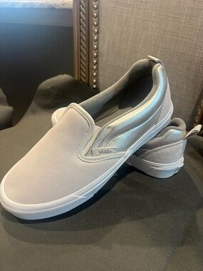 Vans Women’s Slip-On Sneakers in Light Silver and light gray suede size 9.5